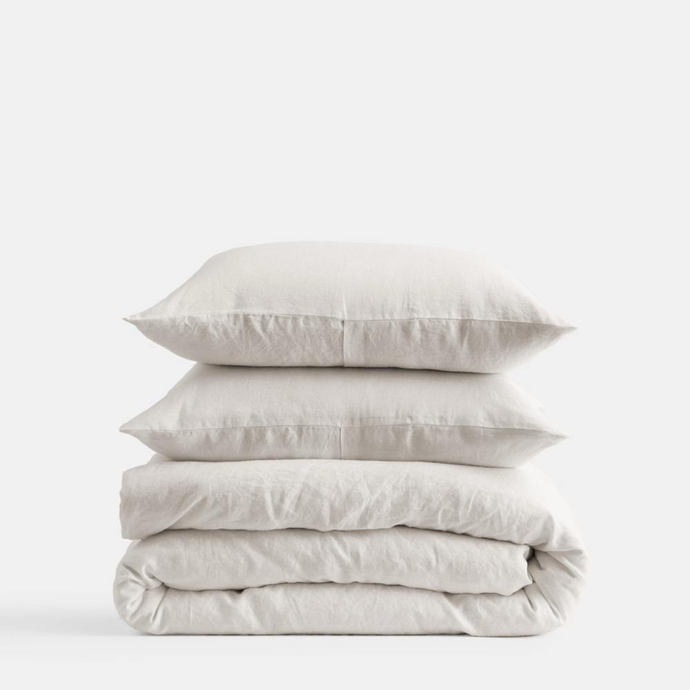 Quince European Linen Duvet Set Full Queen Sand Beige Shams New